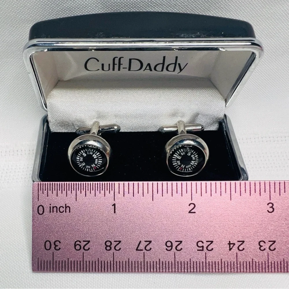 Cuff Daddy Compass Cufflinks Black Stainless Steel‎ EUC Presentation Box